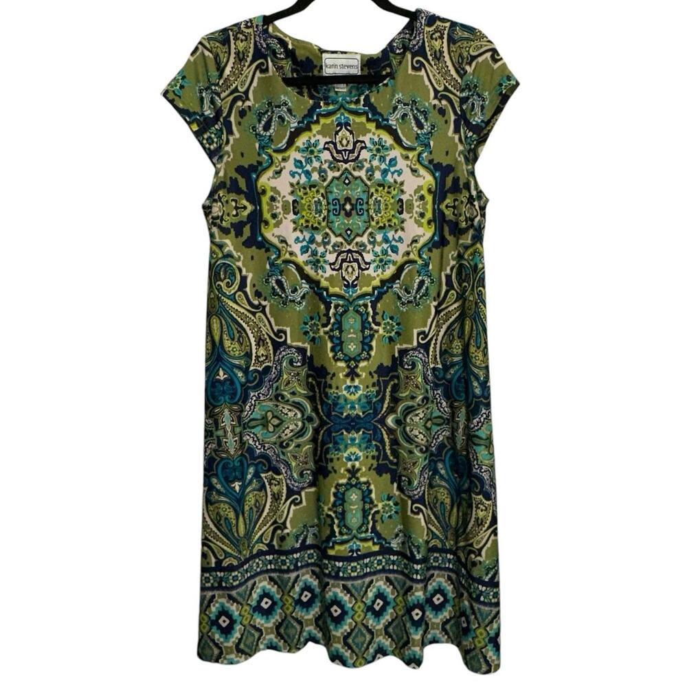 Karin Stevens‎ Shift Dress Size 12 Printed Knee Length Work Office